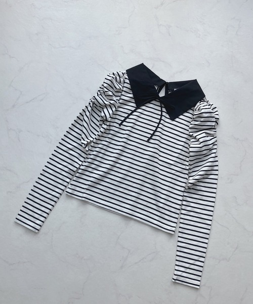 AS KNOW AS plus（アズノゥアズプラス）の「☆衿付きパワショルプルオーバー（Tシャツ/カットソー・レディース・アイボリー/ブラック/その他/サックスブルー・FREE）」の7枚目の写真