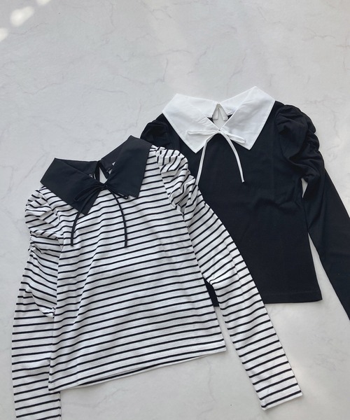 AS KNOW AS plus（アズノゥアズプラス）の「☆衿付きパワショルプルオーバー（Tシャツ/カットソー・レディース・アイボリー/ブラック/その他/サックスブルー・FREE）」の5枚目の写真