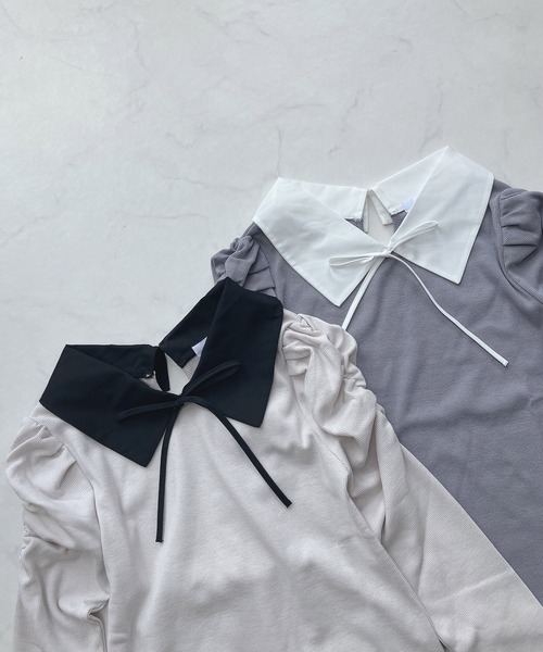 AS KNOW AS plus（アズノゥアズプラス）の「☆衿付きパワショルプルオーバー（Tシャツ/カットソー・レディース・アイボリー/ブラック/その他/サックスブルー・FREE）」の9枚目の写真