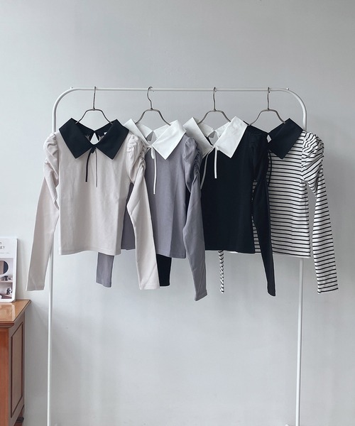 AS KNOW AS plus（アズノゥアズプラス）の「☆衿付きパワショルプルオーバー（Tシャツ/カットソー・レディース・アイボリー/ブラック/その他/サックスブルー・FREE）」の14枚目の写真