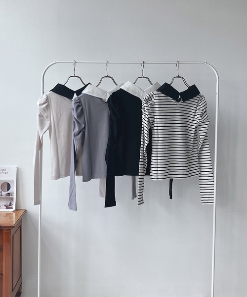 AS KNOW AS plus（アズノゥアズプラス）の「☆衿付きパワショルプルオーバー（Tシャツ/カットソー・レディース・アイボリー/ブラック/その他/サックスブルー・FREE）」の16枚目の写真