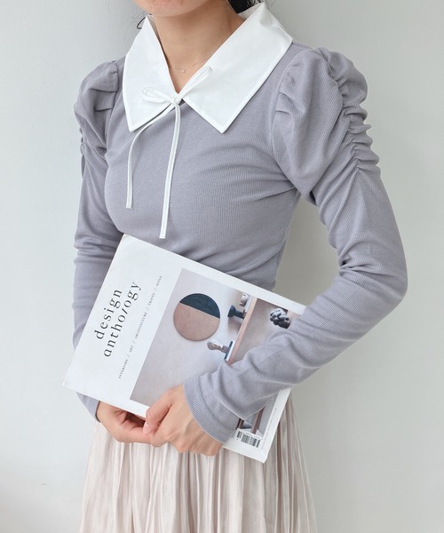 AS KNOW AS plus（アズノゥアズプラス）の「☆衿付きパワショルプルオーバー（Tシャツ/カットソー・レディース・アイボリー/ブラック/その他/サックスブルー・FREE）」の18枚目の写真