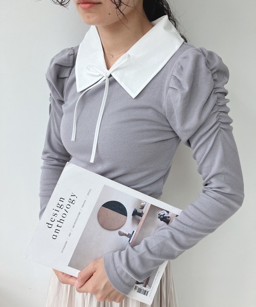 AS KNOW AS plus（アズノゥアズプラス）の「☆衿付きパワショルプルオーバー（Tシャツ/カットソー・レディース・アイボリー/ブラック/その他/サックスブルー・FREE）」の19枚目の写真