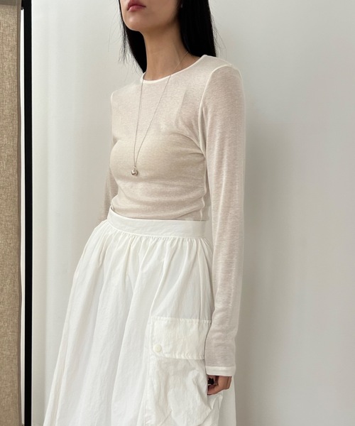 Didot.showroom(ディドット ショールーム)の「テンセル ウール スモーク シアーロンT(Tシャツ/カットソー・レディース・チャコールグレー/アイボリー/グレー・FREE)」の8枚目の写真