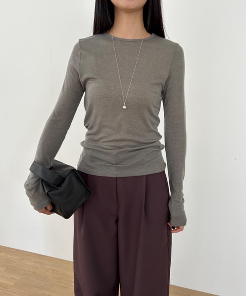 Didot.showroom(ディドット ショールーム)の「テンセル ウール スモーク シアーロンT(Tシャツ/カットソー・レディース・チャコールグレー/アイボリー/グレー・FREE)」の16枚目の写真