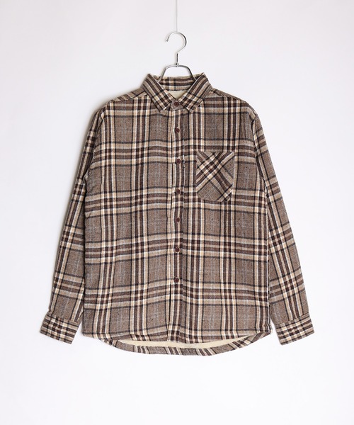 WESTSEA（ウエストシー）の「ビエラ風 裏ボア カジュアル チェックシャツ（シャツ/ブラウス・メンズ・オレンジ/ブラウン/ブルー/ブルー系その他/レッド/グリーン/ブルー系その他3/レッド系その他/ベージュ・L/M/LL）」の2枚目の写真