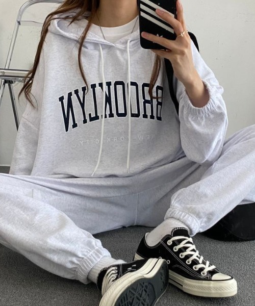 MYMOOD.（マイムード）の「【上下2点セット】カレッジロゴ フーディースウェットセットアップ ルームウェア（その他ルームウェア・レディース・ピンク/グレー/グリーン/ライトグレー/ブラック・FREE）」の13枚目の写真