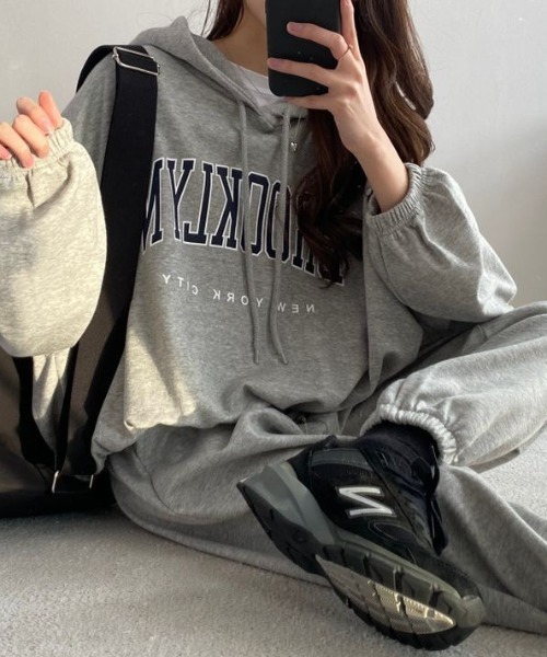 MYMOOD.（マイムード）の「【上下2点セット】カレッジロゴ フーディースウェットセットアップ ルームウェア（その他ルームウェア・レディース・ピンク/グレー/グリーン/ライトグレー/ブラック・FREE）」の20枚目の写真