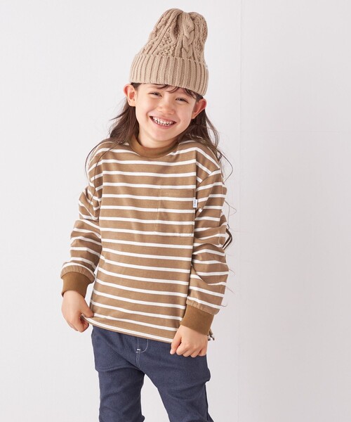 SHIPS any(シップス エニィ)の「SHIPS any: リンガーネック ボーダー 長袖 ポケット Tシャツ<KIDS>(Tシャツ/カットソー・キッズ・カーキ/ネイビー/ブルー/ブラック・M(125-135)/L(140-150)/S(110-120))」の2枚目の写真