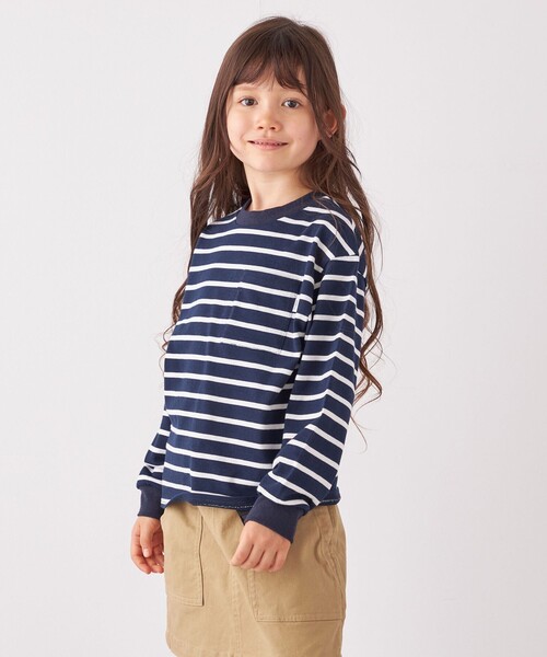 SHIPS any(シップス エニィ)の「SHIPS any: リンガーネック ボーダー 長袖 ポケット Tシャツ<KIDS>(Tシャツ/カットソー・キッズ・カーキ/ネイビー/ブルー/ブラック・M(125-135)/L(140-150)/S(110-120))」の18枚目の写真