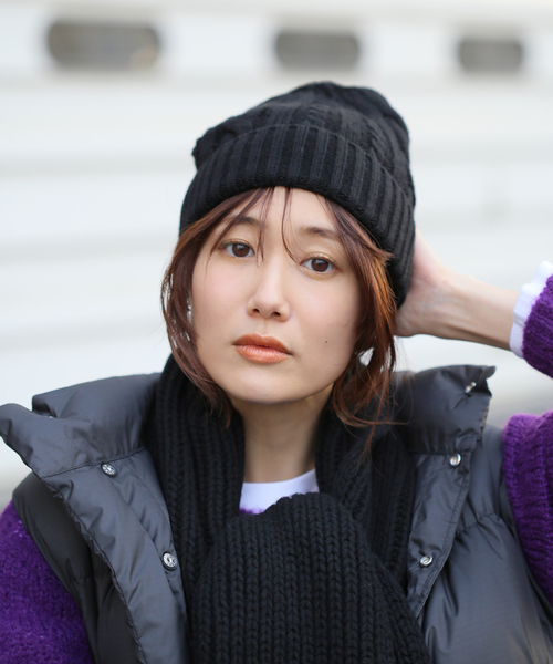 JOURNAL STANDARD relume（ジャーナルスタンダード　レリューム）の「【HTS / エイチティーエス】CABLE WATCH CAP：キャップ（ニットキャップ/ビーニー・レディース・ブルー/ブラック/ホワイト×ホワイト/ベージュ系その他・FREE）」の6枚目の写真