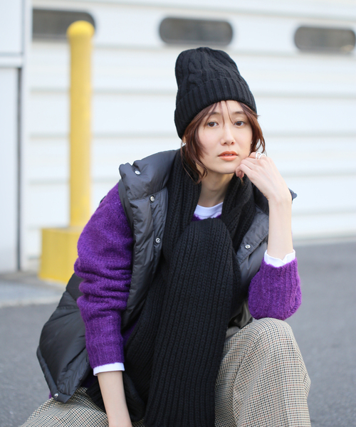 JOURNAL STANDARD relume（ジャーナルスタンダード　レリューム）の「【HTS / エイチティーエス】CABLE WATCH CAP：キャップ（ニットキャップ/ビーニー・レディース・ブルー/ブラック/ホワイト×ホワイト/ベージュ系その他・FREE）」の7枚目の写真