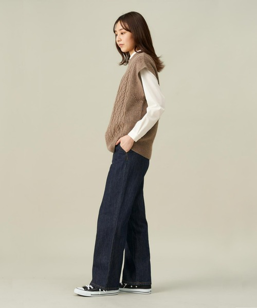 Pitta Re:)（ピッタリ）の「ラムウール混 ケーブルニットベスト（ベスト・レディース・グリーン/モカ/チャコール・L/M）」の17枚目の写真