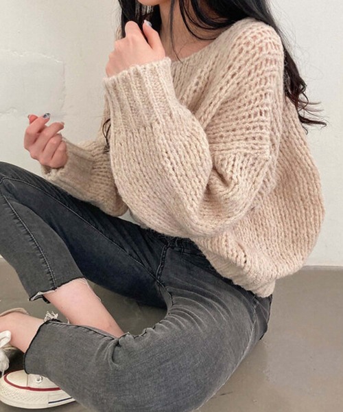 Doula Doula(ドゥーラドゥーラ)の「ボリューム袖ローゲージニット(ニット/セーター・レディース・グリーン/モカ/イエロー/グレー/ベージュ・FREE)」の11枚目の写真