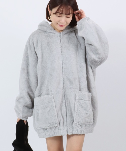 Salong hameu(サロン ハミュー)の「フェイクファー ジップアップパーカー ジャケットブルゾン レディース/ファーコート(ブルゾン・レディース・ベージュ/モカ/ブラック/グレー/ダークブラウン・L/M)」の21枚目の写真