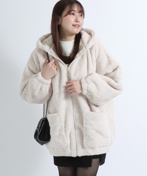 セール】フェイクファー ジップアップパーカー ジャケットブルゾン