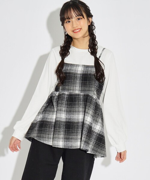 PINK-latte(ピンクラテ)の「◆【2点SET・SETUP可能】シャギービスチェSET(Tシャツ/カットソー・キッズ・ベージュ系1/ブラック系1・15 /14/16)」の7枚目の写真
