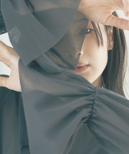 marjour(マージュール)の「SHEER HIGHNECK TOPS(Tシャツ/カットソー・レディース・アイボリー/チャコールグレー・M)」の21枚目の写真