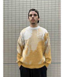 many men many mind /ナイロンシャギーxアクリル ルーズシルエット総柄クルー