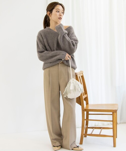 Rie Miller（リエミラー）の「ブルーFOX Vネックプルオーバーニット（ニット/セーター・レディース・ライトグレー/ブラウン/ネイビー・38）」の6枚目の写真