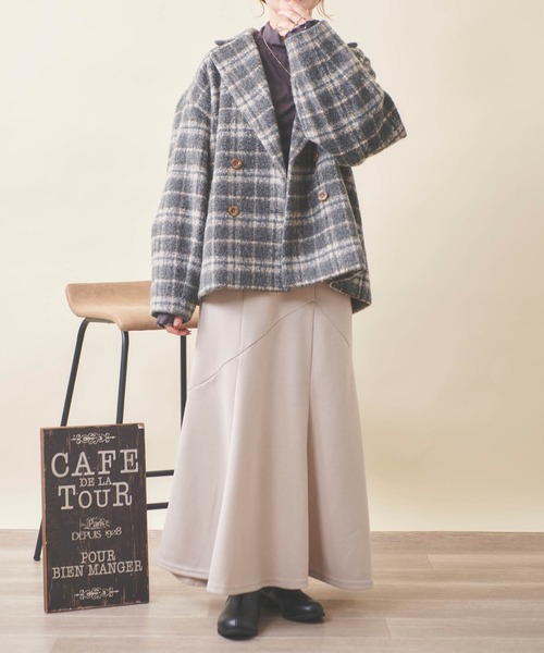 mil(ミル)の「【150㎝前後の小柄さんサイズ】シャギーミドルコート【ジャケット・チェック】(その他アウター・レディース・チェック/アイボリー/スモークピンク・フリー)」の7枚目の写真