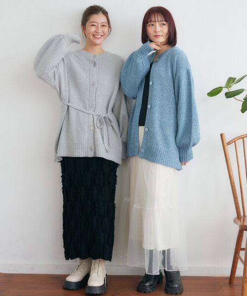 RETRO GIRL（レトロガール）の「共ベルト付BIGカーデ（ニット/セーター・レディース・ブルー/ライトグレー/ピンク/ナチュラル・FREE）」の12枚目の写真