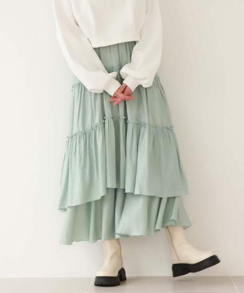 archives（アルシーヴ）の「ティアードボリュームイレヘムスカート（スカート・レディース・オレンジ/グリーン/オフホワイト/ブラック・MEDIUM）」の4枚目の写真