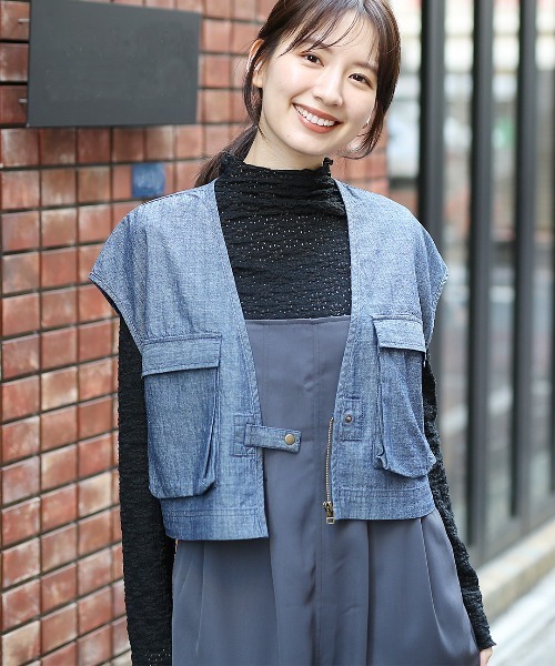 チチカカ（チチカカ）の「シンプルショートベスト（ベスト・レディース・ブラック/インディゴブルー・FREE）」の4枚目の写真