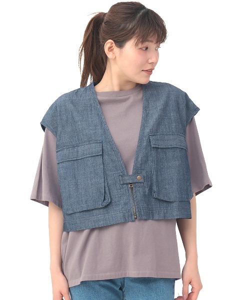 チチカカ（チチカカ）の「シンプルショートベスト（ベスト・レディース・ブラック/インディゴブルー・FREE）」の7枚目の写真