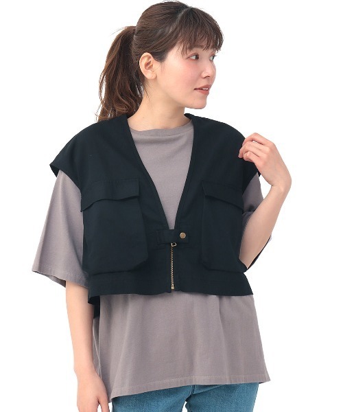 チチカカ（チチカカ）の「シンプルショートベスト（ベスト・レディース・ブラック/インディゴブルー・FREE）」の8枚目の写真