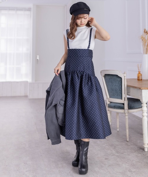 clear（クリア）の「サス付き2wayドット柄ジャカードマーメイドスカート（スカート・レディース・ネイビー/ブラック・F）」の13枚目の写真