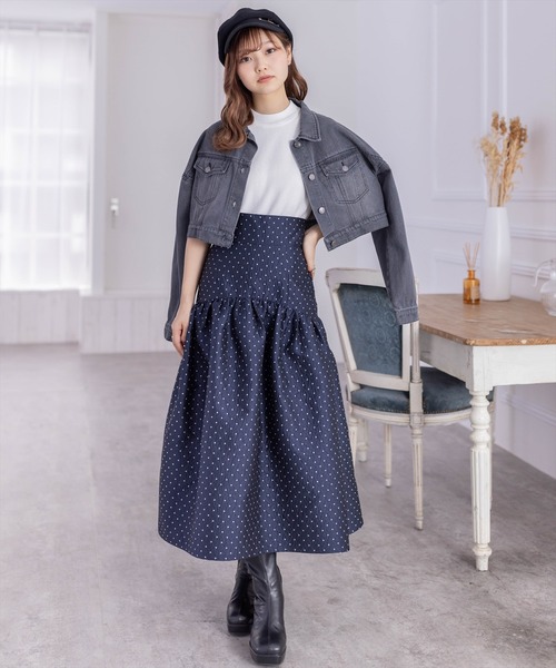 clear（クリア）の「サス付き2wayドット柄ジャカードマーメイドスカート（スカート・レディース・ネイビー/ブラック・F）」の14枚目の写真