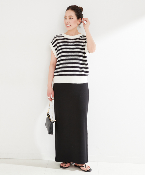 B.C STOCK（ベーセーストック）の「リブストレートスカート（スカート・レディース・ブラック/チャコールグレー・FREE）」の3枚目の写真