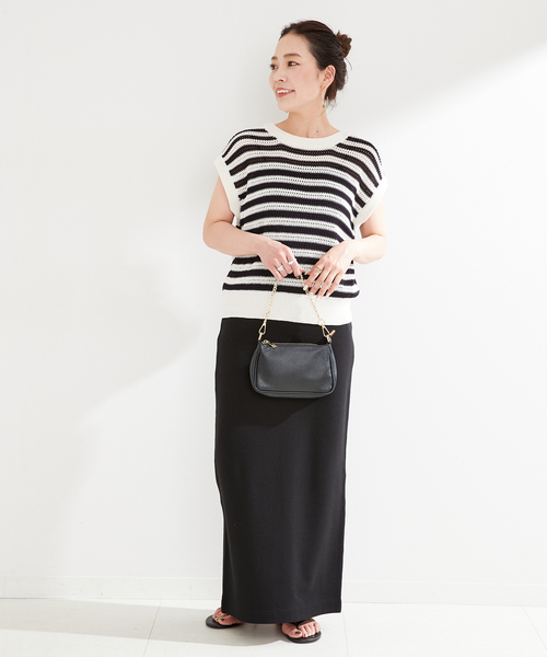 B.C STOCK（ベーセーストック）の「リブストレートスカート（スカート・レディース・ブラック/チャコールグレー・FREE）」の4枚目の写真