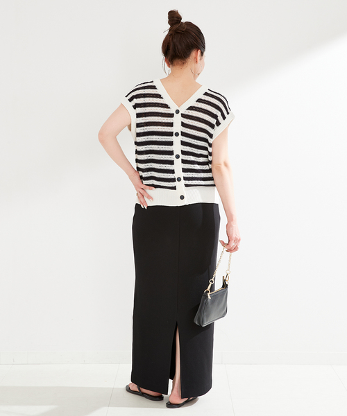 B.C STOCK（ベーセーストック）の「リブストレートスカート（スカート・レディース・ブラック/チャコールグレー・FREE）」の6枚目の写真