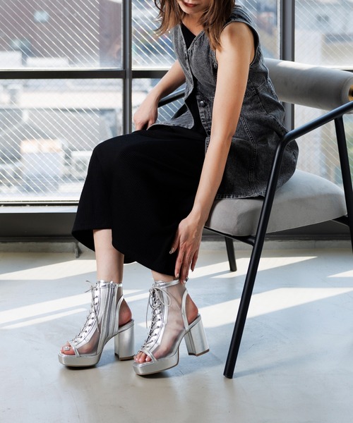 ファー付きレースアップサンダル 厚底レースアップスポーツサンダル[品番：ATAW0001225