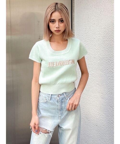 GYDA(ジェイダ)の「HEDONISMハーフスリーブニットトップス(Tシャツ/カットソー・レディース・ブラック/オフホワイト/ミント/ラベンダー・FREE)」の20枚目の写真