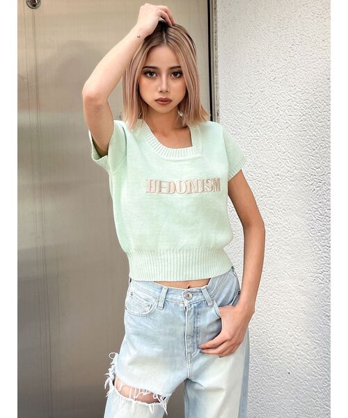 GYDA(ジェイダ)の「HEDONISMハーフスリーブニットトップス(Tシャツ/カットソー・レディース・ブラック/オフホワイト/ミント/ラベンダー・FREE)」の22枚目の写真