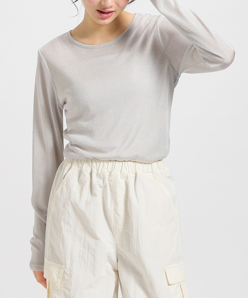 Honeys（ハニーズ）の「シアーラメ透けトップス（Tシャツ/カットソー・レディース・ブラック/ベージュ/ホワイト/ライトグレー・S/M/L）」の4枚目の写真