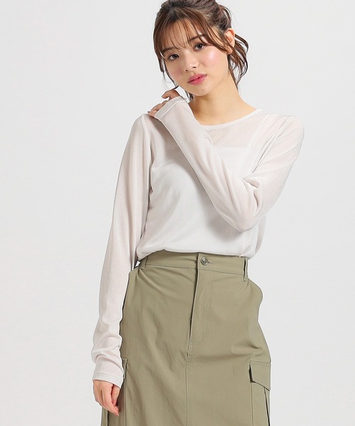 Honeys（ハニーズ）の「シアーラメ透けトップス（Tシャツ/カットソー・レディース・ブラック/ベージュ/ホワイト/ライトグレー・S/M/L）」の7枚目の写真