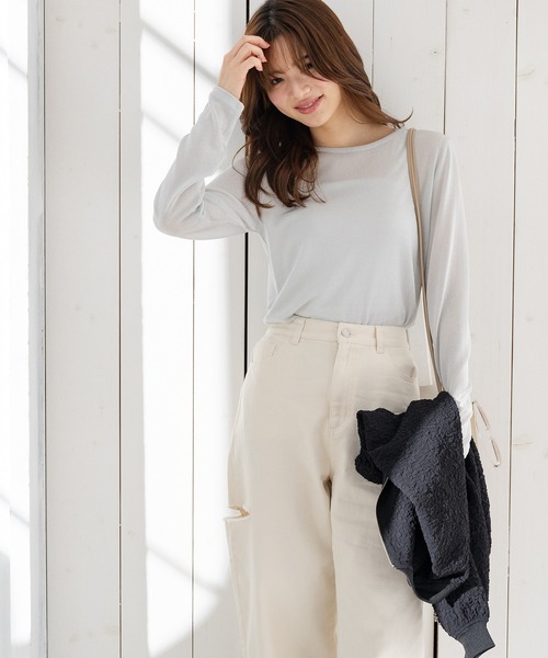 Honeys（ハニーズ）の「シアーラメ透けトップス（Tシャツ/カットソー・レディース・ブラック/ベージュ/ホワイト/ライトグレー・S/M/L）」の14枚目の写真