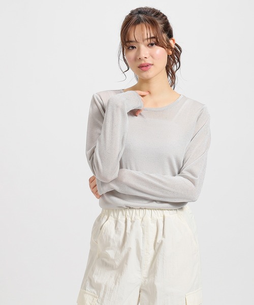 Honeys（ハニーズ）の「シアーラメ透けトップス（Tシャツ/カットソー・レディース・ブラック/ベージュ/ホワイト/ライトグレー・S/M/L）」の21枚目の写真