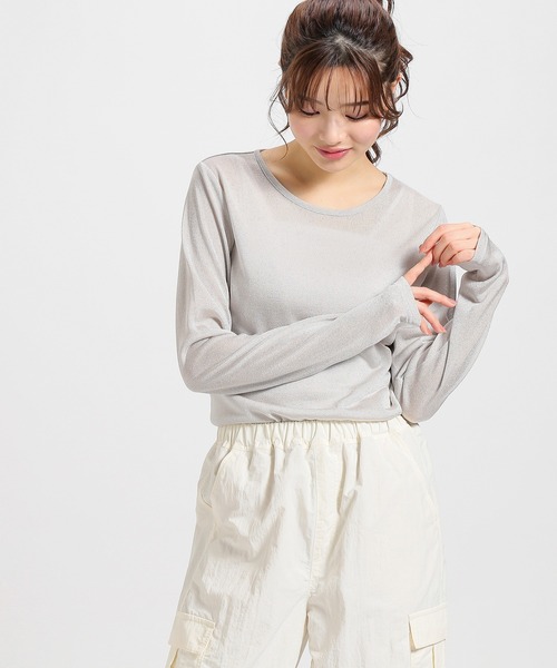 Honeys（ハニーズ）の「シアーラメ透けトップス（Tシャツ/カットソー・レディース・ブラック/ベージュ/ホワイト/ライトグレー・S/M/L）」の20枚目の写真