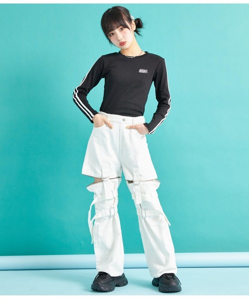 ANAP GｉRL（アナップガール）の「袖ライン入りリブトップス（Tシャツ/カットソー・キッズ・ブラック×ホワイト/ブラック/ホワイト・S/M/XS）」の14枚目の写真