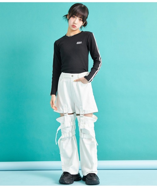 ANAP GｉRL（アナップガール）の「袖ライン入りリブトップス（Tシャツ/カットソー・キッズ・ブラック×ホワイト/ブラック/ホワイト・S/M/XS）」の15枚目の写真