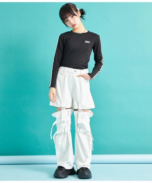 ANAP GｉRL（アナップガール）の「袖ライン入りリブトップス（Tシャツ/カットソー・キッズ・ブラック×ホワイト/ブラック/ホワイト・S/M/XS）」の16枚目の写真