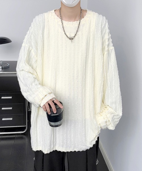 【セール】【FVLMEN】fringe stripe longsleeve tee/フリンジ ストライプ ロングスリーブ T（Tシャツ/カットソー）｜FVLMEN（フルメン）