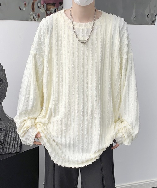 【セール】【FVLMEN】fringe stripe longsleeve tee/フリンジ ストライプ ロングスリーブ T（Tシャツ/カットソー）｜FVLMEN（フルメン）