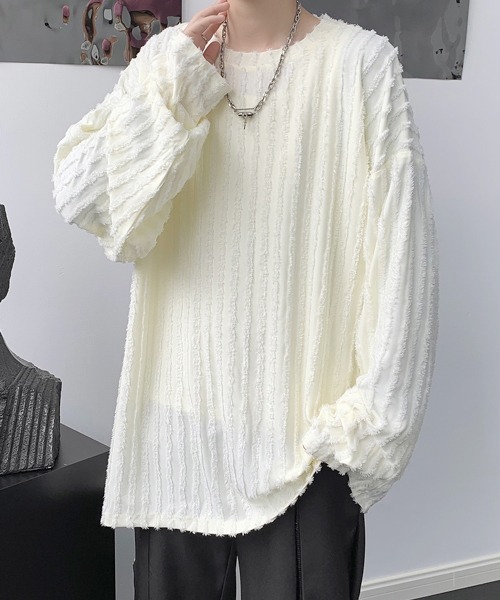 【セール】【FVLMEN】fringe stripe longsleeve tee/フリンジ ストライプ ロングスリーブ T（Tシャツ/カットソー）｜FVLMEN（フルメン）