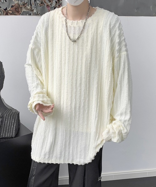 【セール】【FVLMEN】fringe stripe longsleeve tee/フリンジ ストライプ ロングスリーブ T（Tシャツ/カットソー）｜FVLMEN（フルメン）